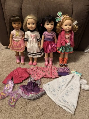 Lote de 4 muñecas American Girl Wellie Wishers Emerson Ashlyn Willa trajes Camil Foto 1 de 4