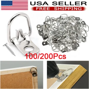 100/200Pcs Metal D Ring Picture Frame Hangers w/ Screws Photo Hanging Hooks Kits - Picture 1 of 13