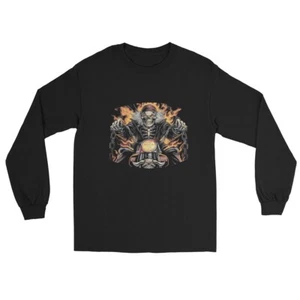 Flaming Biker Long/Short Sleeve Tee, Biker, Skulls, Graphic Biker Print - Picture 1 of 3