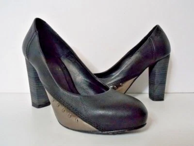 Zapatos de tacón grueso Diesel para damas 51/2 pulgadas cuero negro acento de metal 7US 38EU 6 UK Foto 1 de 4