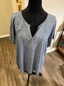 Cable & Gauge Blue Boho Notched V Neck Short Sleeves Top 2X EUC - Picture 1 of 6