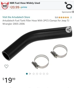 Artudatech Fuel Tank Filler Hose With 2PCS Clamps for Jeep TJ Wrangler 2003-2006 - Picture 1 of 4