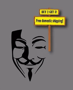 VENDETTA MASK Decal/Sticker Choose Color Anarachy Anonymous p204 - Picture 1 of 5
