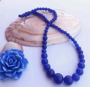COLLANA DI GIADA BLU ROYAL NATURALE PIETRE TONDE A SCALARE GIADA ZAFFIRO ARGENTO - Foto 1 di 10