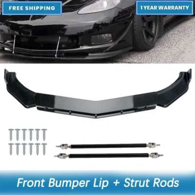 For Pontiac Firebird Glossy Front Lower Bumper Lip Splitter Spoiler + Strut Rods Foto 1 de 4
