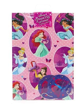 Disney PRINCESS Birthday GIFT WRAP WRAPPING SHEET Paper Sheets Tag Girls Kids - Image 1 of 2