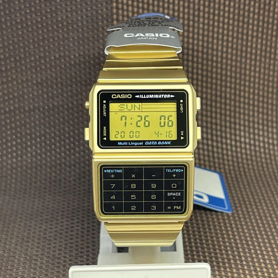 Casio Dbc611g-1d Gold Databank Watch Stainless Steel Calculator 5 Alarms