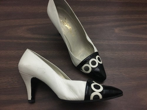 SAINT LAURENT (YSL) Pompa vintage Yves Saint Laurent donna rara taglia 34 5 4 5 cerchi neri bianchi