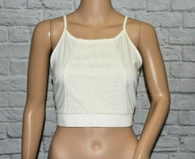 NWT BONGO XL IVORY EGRET FLORAL LACE CROPPED HIGH NECK BOHO BRA STRETCH TANK TOP - Image 1 of 4