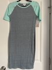 Lularoe Colorblock Fitted Julia Dress Xs Nwt Turquiose/Heathered Gray/Blue