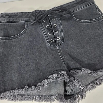 Volcom Y2K Size 29 Tie Front Cut off Shorts  Black Boyfriend Fit Denim  - Image 1 of 4