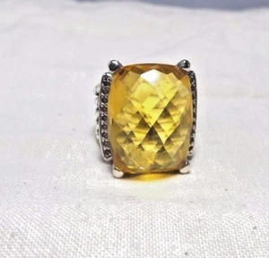 David Yurman SS 20 X 15MM Citrine & Diamond Large Wheaton Ring Size 5.50 - Picture 1 of 11