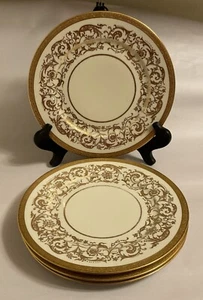Aynsley Style ROYAL ART GUILD 4 Dinner Plates Raised Gold Custom Design - Picture 1 of 7