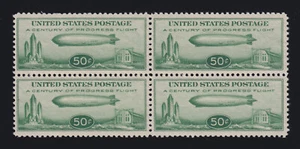 US Luftpost Briefmarke #C18 "Baby Zeppelin" postfrisch 4er Block F/VF bis VF/XF Zentrierung - Bild 1 von 2