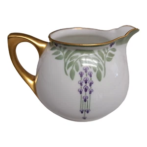 Antigua jarra R&S Bravaria Art Nouveau crema glicinia mango dorado pintada a mano - Imagen 1 de 7