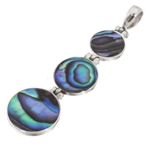 925 Silver Triple Cascading Paua Abalone Shell Sterling Pendant, 1 3/4" - Picture 1 of 3