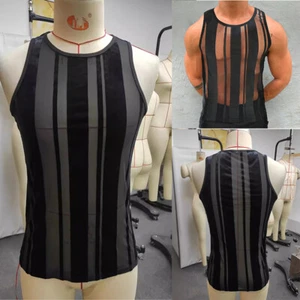 Camicia da uomo gilet festa fitness top nightclub abbigliamento da discoteca rete sport senza maniche serbatoio - Foto 1 di 22