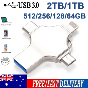 2T 4in1 USB3.0 Memory Photo Stick Flash Drive OTG For iPhone iPad Android TYPE-C - Picture 1 of 13