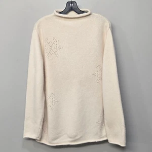Vintage Y2K Rollneck Sweater XL Snowflake Pointelle Knit Lambswool Angora Nordic - Picture 1 of 8