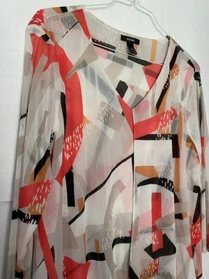 Blusa ALFANI Multicolor Estampado Abstracto Malla En Capas Talla XL 3/4 Mangas Foto 1 de 3