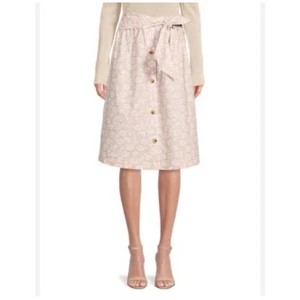 Saks Fifth Avenue Skirt Womens Size L Floral Print A-Line Linen Blend Neutral - Picture 1 of 9