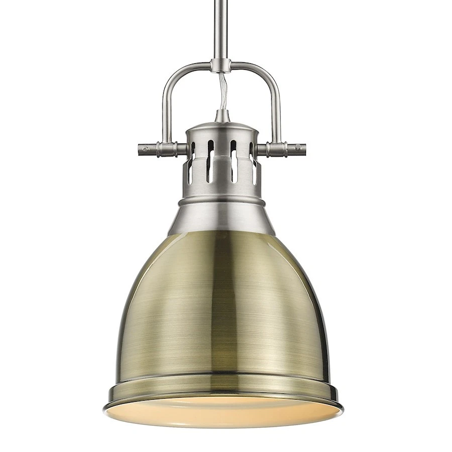 Golden Lighting Duncan 1 Light Small Rod Pendant, Pewter/Brass - 3604-SPW-AB - Image 1 of 1