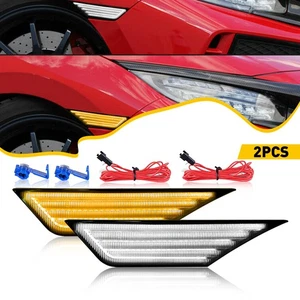 2X Smoked Lens LED Side Marker Lamp Light White/Amber For 2016-2021 Honda Civic - Picture 1 of 12