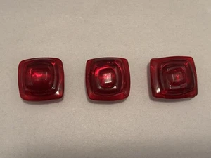 3 VTG Hand Blown Glass Ruby Red Drawer Pulls Knobs Stacked Square Mod Retro MCM - Picture 1 of 8