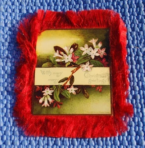 Antigua tarjeta de felicitación de Navidad 1884 Prang Co 3 1/2" flores con flecos ambos lados - Imagen 1 de 6