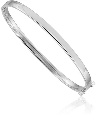14K Solid White Gold 4mm Hinged Bangle Bracelet - Image 1 of 4