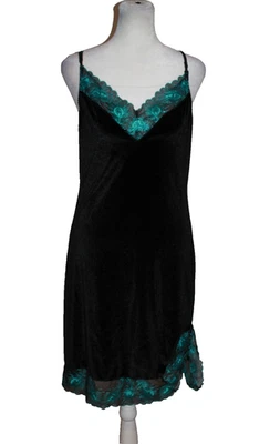 Lencería de terciopelo EMPRESS MIMI Chemise negro y verde azulado pavo real talla pequeña S Foto 1 de 2