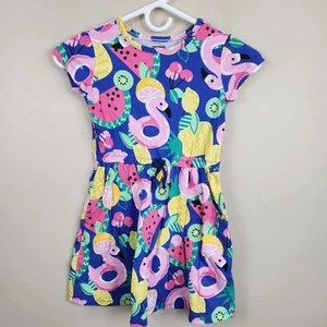 SPOTTED ZEBRA Girls Summer Flamingo Lemon Watermelon Kiwi Tank Dress SZ S 6/7 - Picture 1 of 14