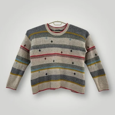 Pendleton Sweater Mens XL Beige Multi Stripe Lambswool Crewneck Knit Pullover - Image 1 of 4