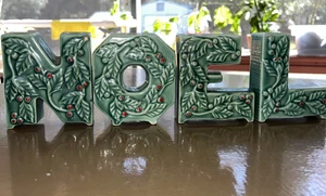 Candelabro vintage Navidad Lipper Mann verde acebo baya NOEL cerámica Japón - Imagen 1 de 4