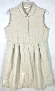 Vintage Eddie Bower Gr. M Beige All Linen Buttonfront Collared Damen Kleid - Bild 1 von 9