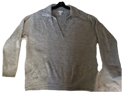 Suéter H&M tejido fino cuello en V cuello gris claro melange para mujer talla pequeña Foto 1 de 4