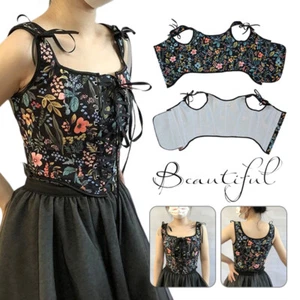 Womens Vintage Corset Crop Tops Lace Up Bustier Top Floral Print Tank Top Vest - Picture 1 of 14