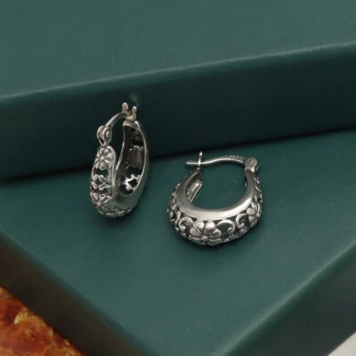 LeCalla Sterling Silver Small Oval Filigree Light-Weight Women Girl Hoop Earring - Image 1 of 4