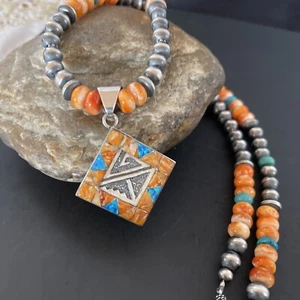 Collar de plata de ley con colgante de ostras y ópalo espinoso 11383 - Imagen 1 de 12
