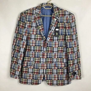 U.S.POLO ASSN Men’s Sz 40R Madras Soft Patchwork Suit Jacket Cotton Shell New - Picture 1 of 16