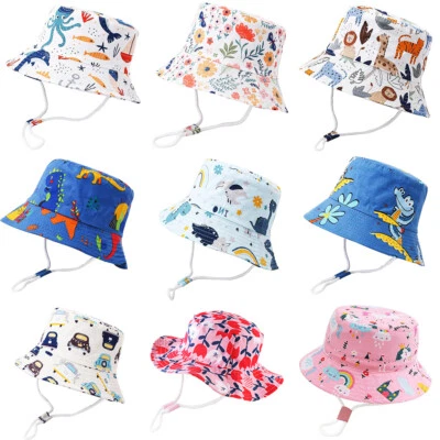 Baby Toddler Summer Sun Hat Kids Boy Girl Anti-UV Bucket Beach Cap Chin Strap - Image 1 of 4