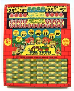Vintage Our Town Characters 5 ct Thick Punch Board Gambling Old Store Stock - Picture 1 of 2