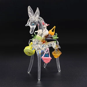 Vintage gesponnenes Glas Esel Burro bunte Körbe Hahn Obst 4,25" mundgeblasen - Bild 1 von 13