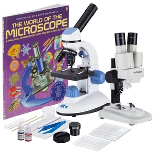 IQCrew 2pc 1000x Compound & 20x Stereo Microscope Science Discovery Set for kids - Picture 1 of 6