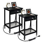 TC-HOMENY Mobile Side End Table Set of 2 Nightstand w/ Power Station Night Stand