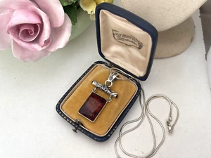 GORGEOUS ABSTRACT MODERNIST 925 SOLID STERLING SILVER AMBER PENDANT 16" NECKLACE - Picture 1 of 17