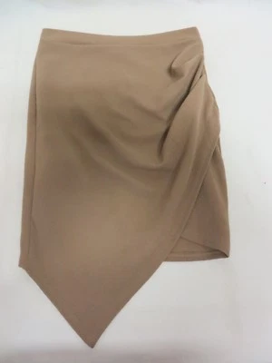 Agaci Side Drape Pencil Skirt Tan Textured Pull On Elastic Waist Size M #6457 - Image 1 of 4