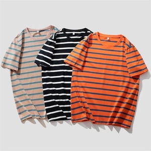 Großes lässiges gestreiftes Herren-T-Shirt weiche Baumwolle Rundhalsausschnitt Kurzarm lockeres Tee - Bild 1 von 10