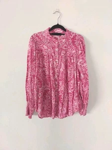 Decjuba Pink Blouse Size 14 Long Sleeve Gold Buttons Shirt Top - Picture 1 of 10