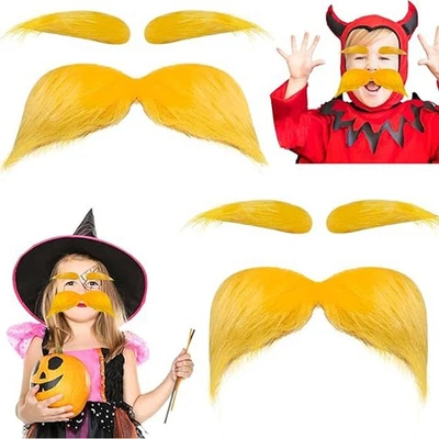 Juego de 2 piezas de bigote y cejas amarillas Halloween auto barba Foto 1 de 4